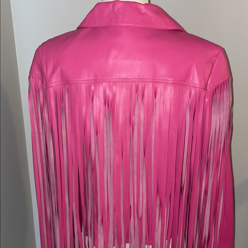 Chic Pink Leather Fringe Jacket - Picture 5 of 16
